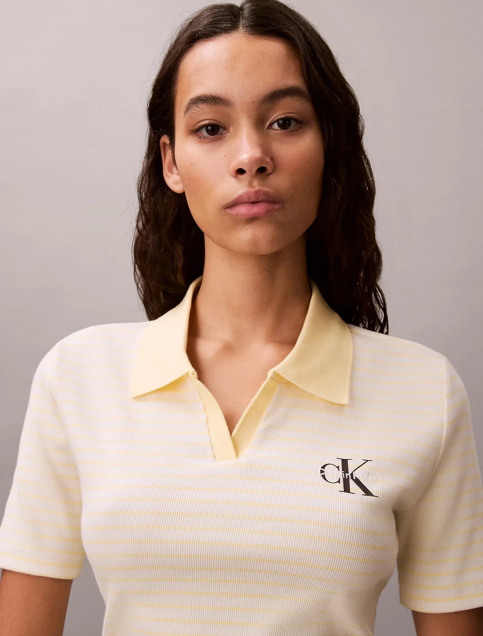Smal geribbeld gestreept poloshirt