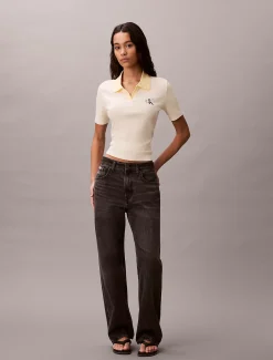 Smal geribbeld gestreept poloshirt