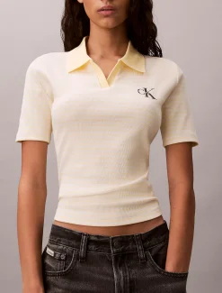 Smal geribbeld gestreept poloshirt