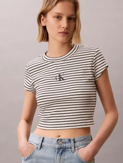 Smal geribbeld gestreept T-shirt