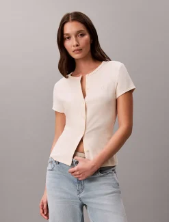 Smal geribbeld T-shirt met knoop aan de voorkant