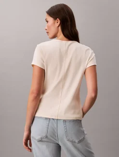 Smal geribbeld T-shirt met knoop aan de voorkant