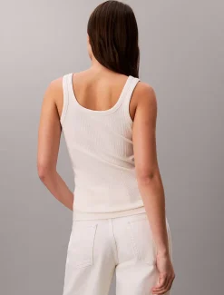 Smalle geribbelde katoenen tanktop