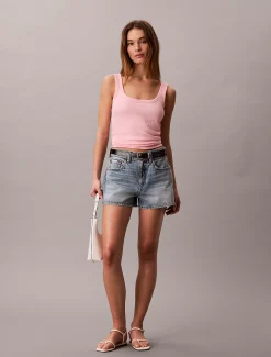 Smalle geribbelde katoenen tanktop