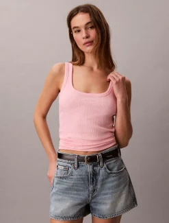 Smalle geribbelde katoenen tanktop