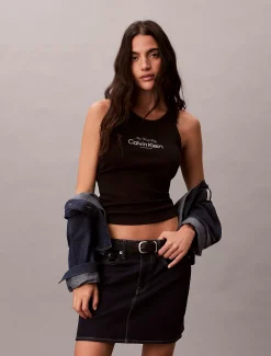 Smalle geribbelende katoenen tanktop