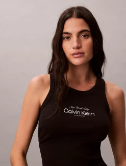 Smalle geribbelende katoenen tanktop