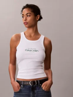 Smalle geribbelende katoenen tanktop