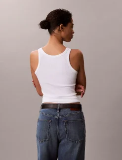 Smalle geribbelende katoenen tanktop