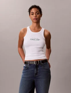 Smalle geribbelende katoenen tanktop