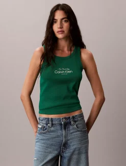Smalle geribbelende katoenen tanktop
