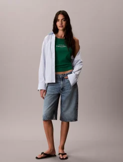 Smalle geribbelende katoenen tanktop