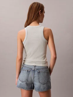 Smalle geribbelende katoenen tanktop