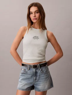 Smalle geribbelende katoenen tanktop