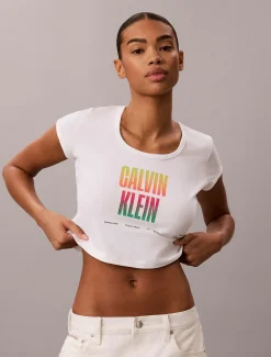 Smal stretch T-shirt met logo - Pride