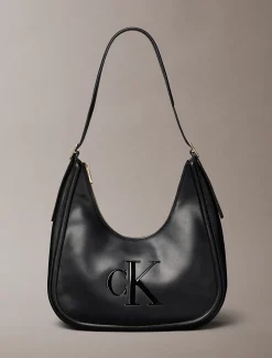 Soft touch crescent hobo bag met logo