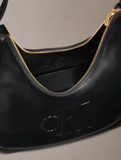 Soft touch crescent hobo bag met logo