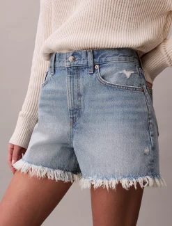 90's relaxte onafgewerkte korte broek van denim