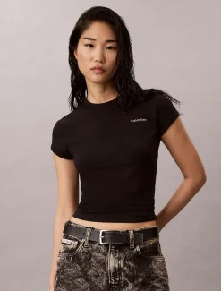 Stretchkatoenen slim T-shirt met logo