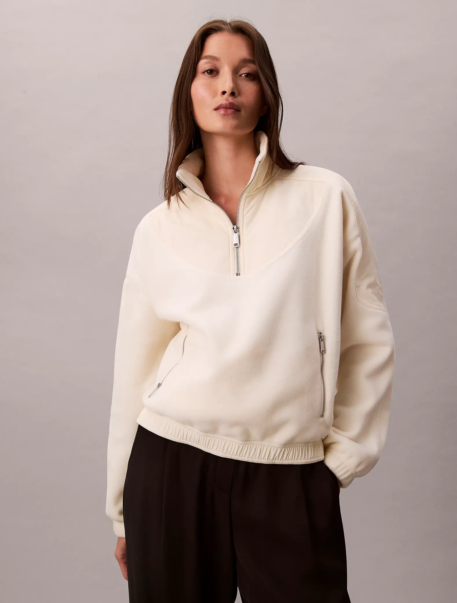 Sweatshirt van polar fleece met halsrits