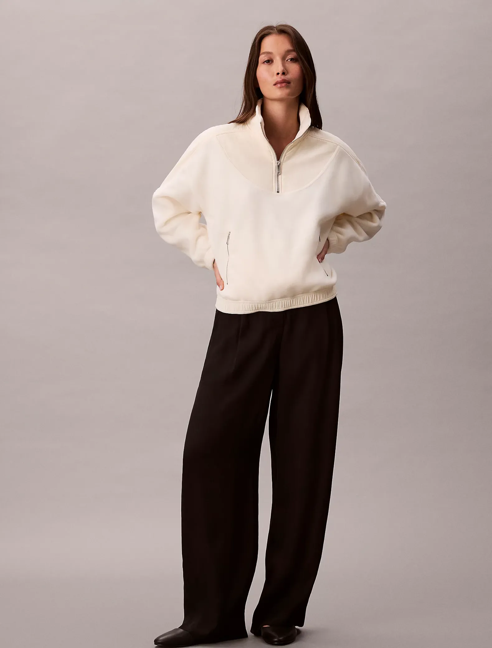 Sweatshirt van polar fleece met halsrits