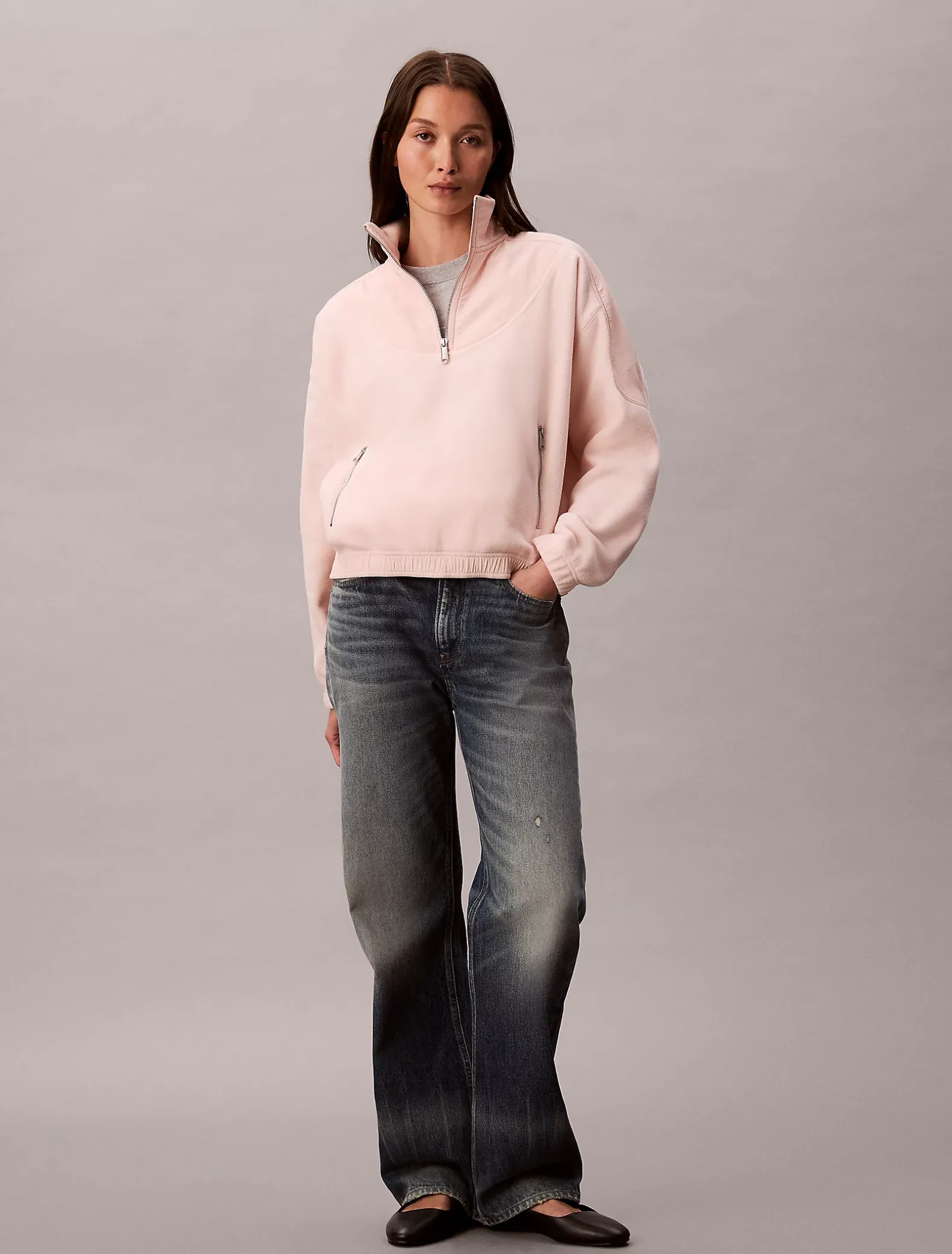 Sweatshirt van polar fleece met halsrits