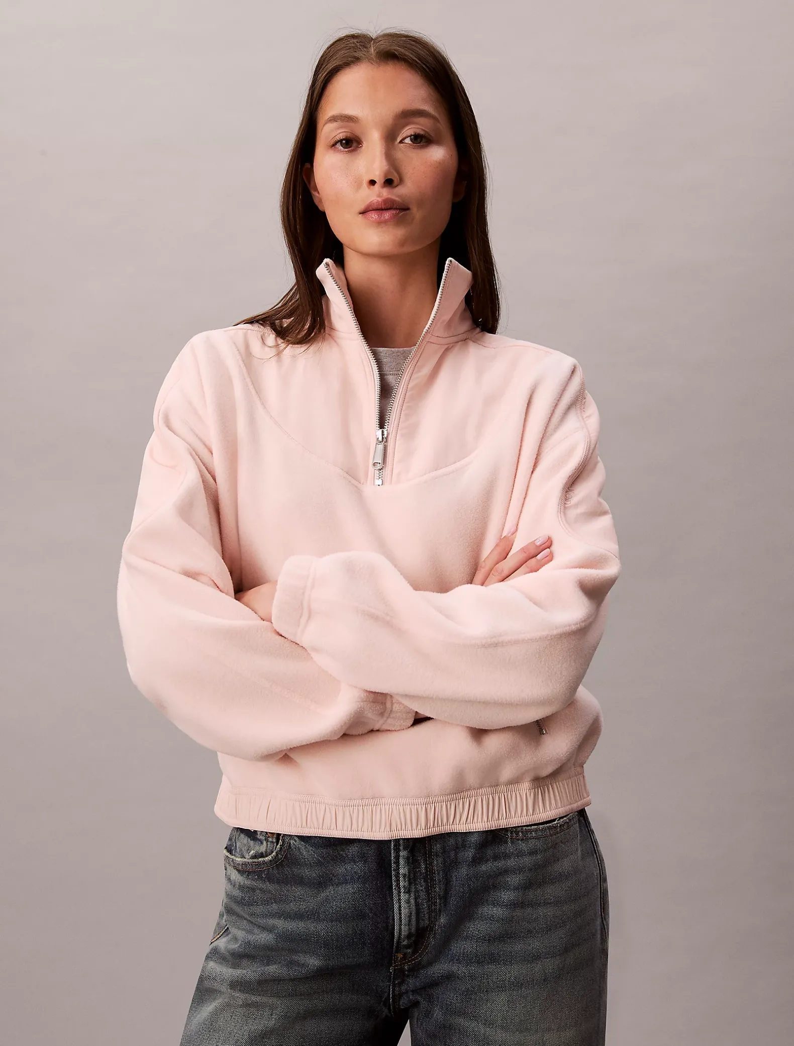 Sweatshirt van polar fleece met halsrits