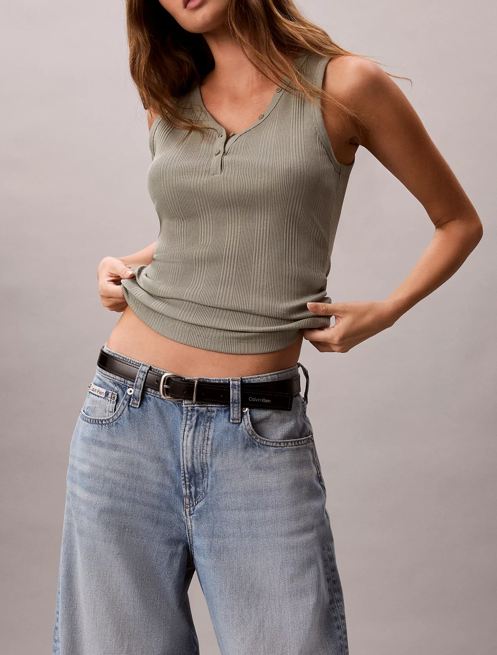 Tanktop van Henley ribkatoen
