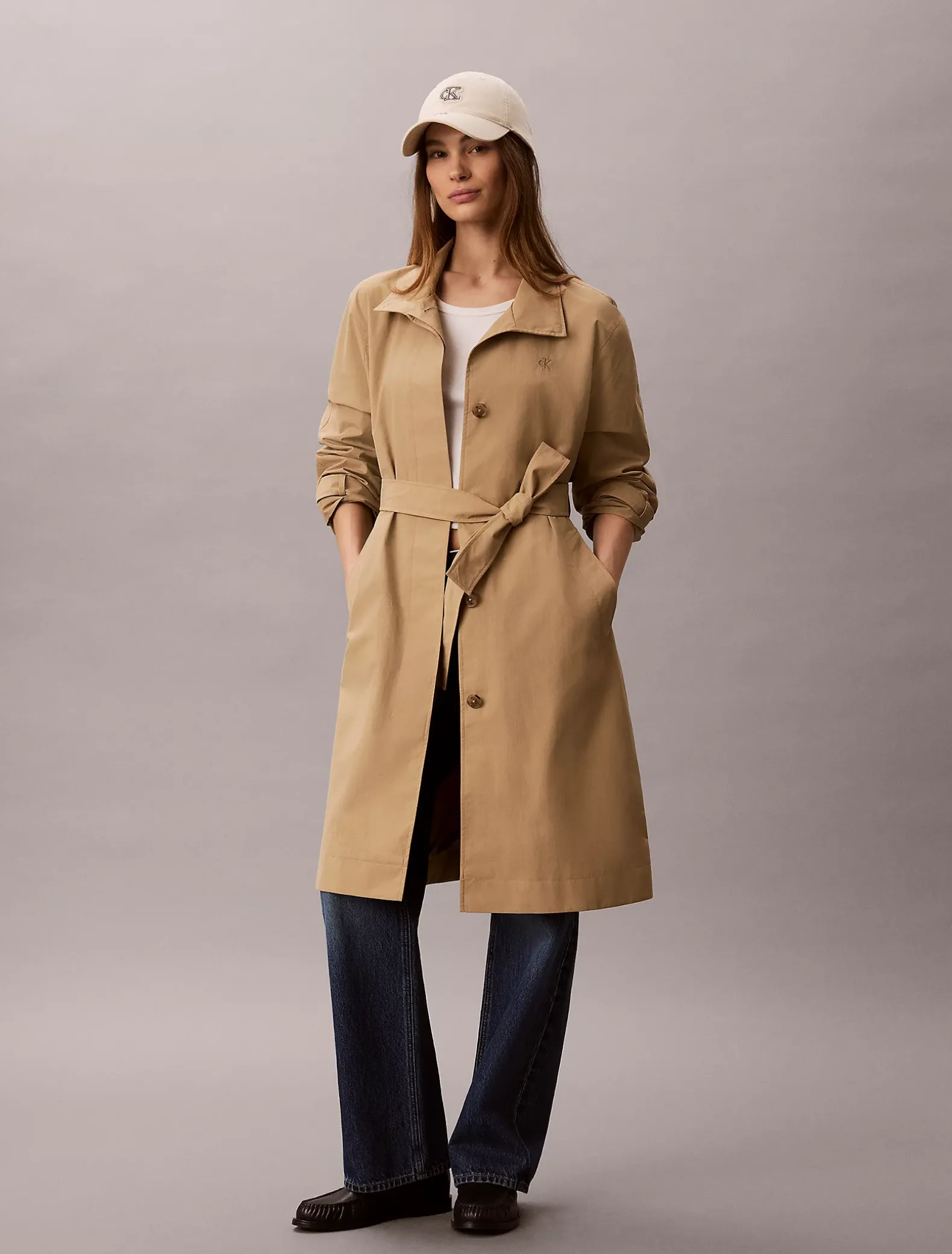 Technische lange trenchcoat