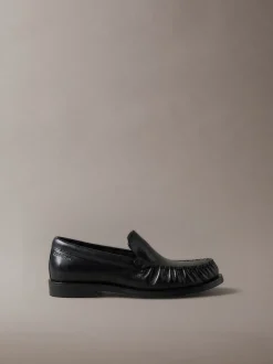 Thea - Leren geplooide loafers