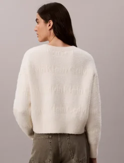 Trui met logo en textuur van katoenen wol