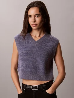 Truivest van wolmix met textuur en logo