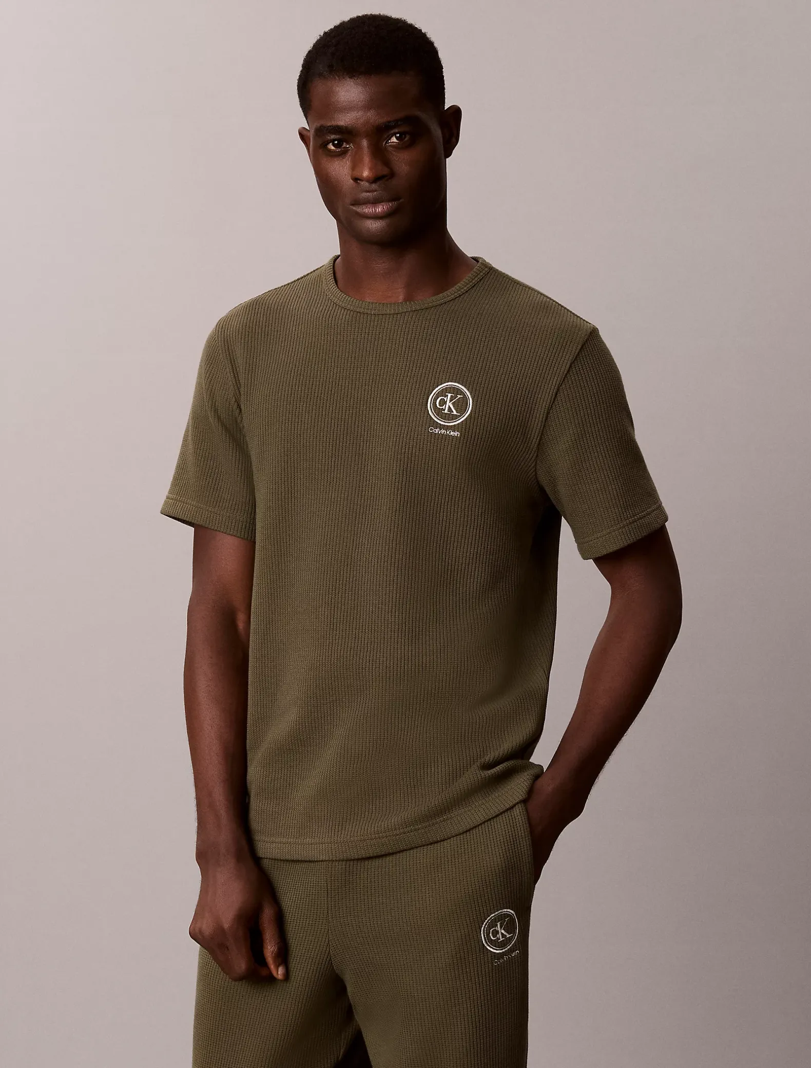 T-shirt met geborstelde wafelstof voor pyjama’s