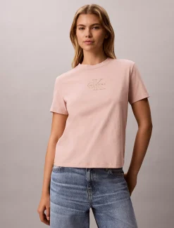 T-shirt met glanzend metallic logo