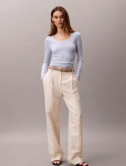T-shirt met lange mouwen van geribbeld modal