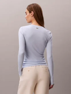 T-shirt met lange mouwen van geribbeld modal
