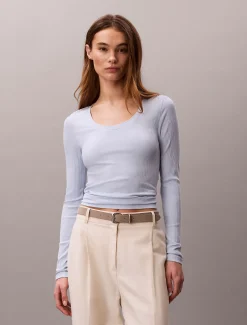 T-shirt met lange mouwen van geribbeld modal