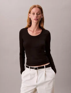 T-shirt met lange mouwen van geribbeld modal