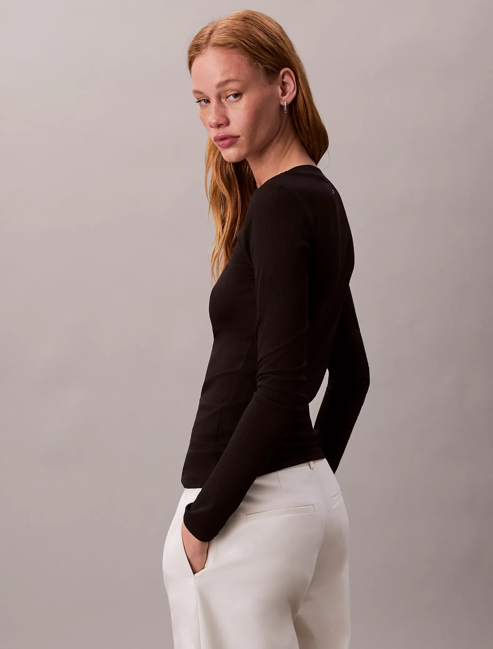T-shirt met lange mouwen van geribbeld modal