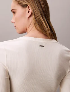 T-shirt met lange mouwen van geribbeld modal
