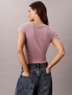 T-shirt met slim fit van gewassen ribkatoen