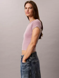 T-shirt met slim fit van gewassen ribkatoen