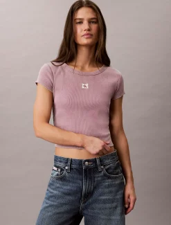 T-shirt met slim fit van gewassen ribkatoen