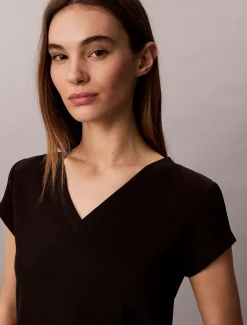 T-shirt met V-hals van ribkatoen