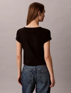 T-shirt met V-hals van ribkatoen