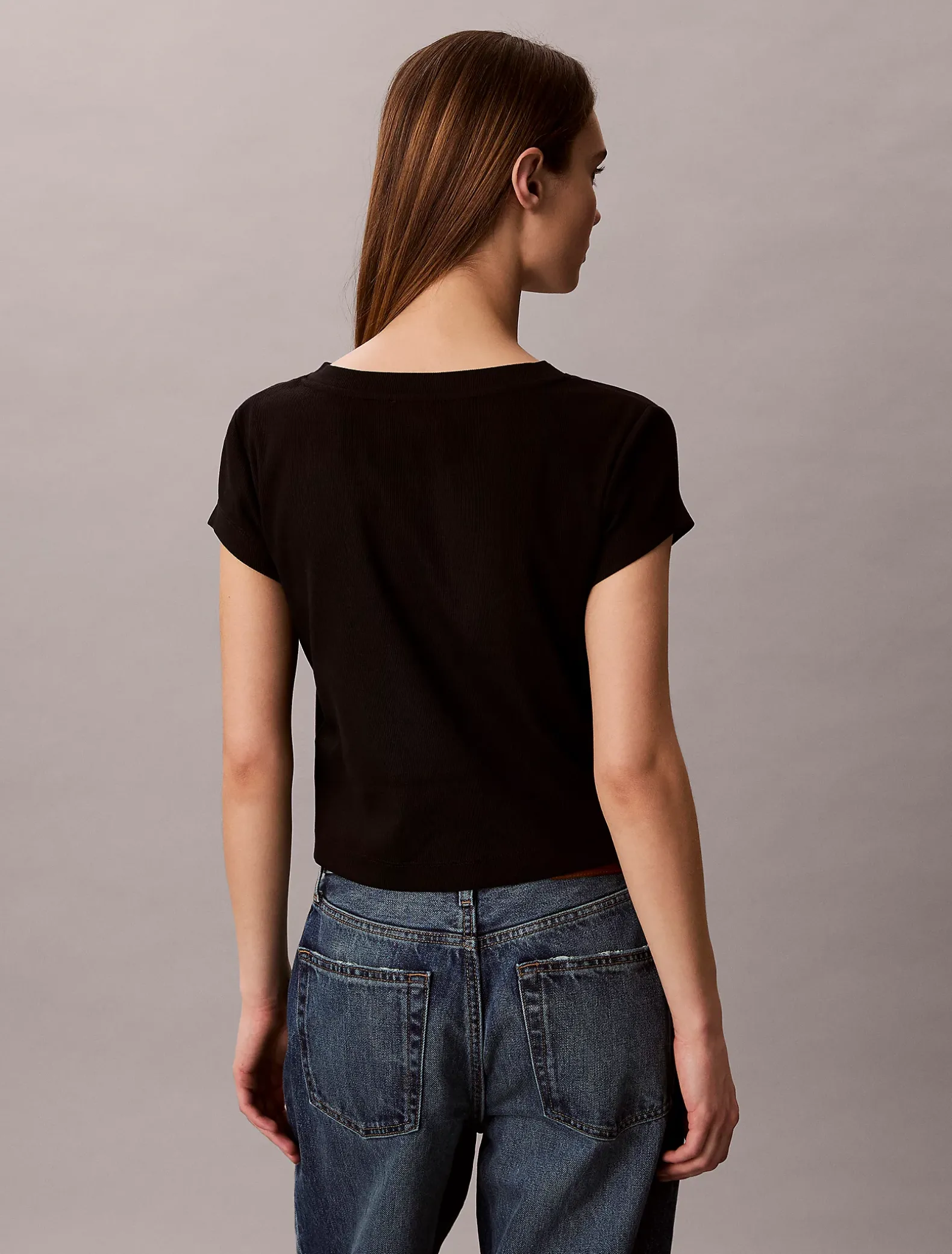T-shirt met V-hals van ribkatoen
