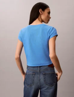 T-shirt met V-hals van ribkatoen