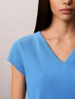 T-shirt met V-hals van ribkatoen