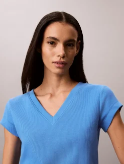 T-shirt met V-hals van ribkatoen