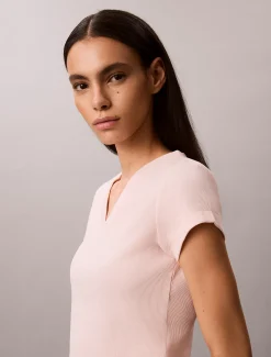 T-shirt met V-hals van ribkatoen